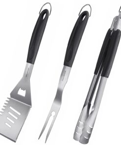 HAUSHOF Large Grill Accessories Heavy Duty BBQ Set Gifts for Men/Women - Premium Stainless Steel Spatula. Fork & Tongs (16.5/16/16.5 In.). Barbecue Utensils Tool Kit Gift for Grilling Lover Outdoor
