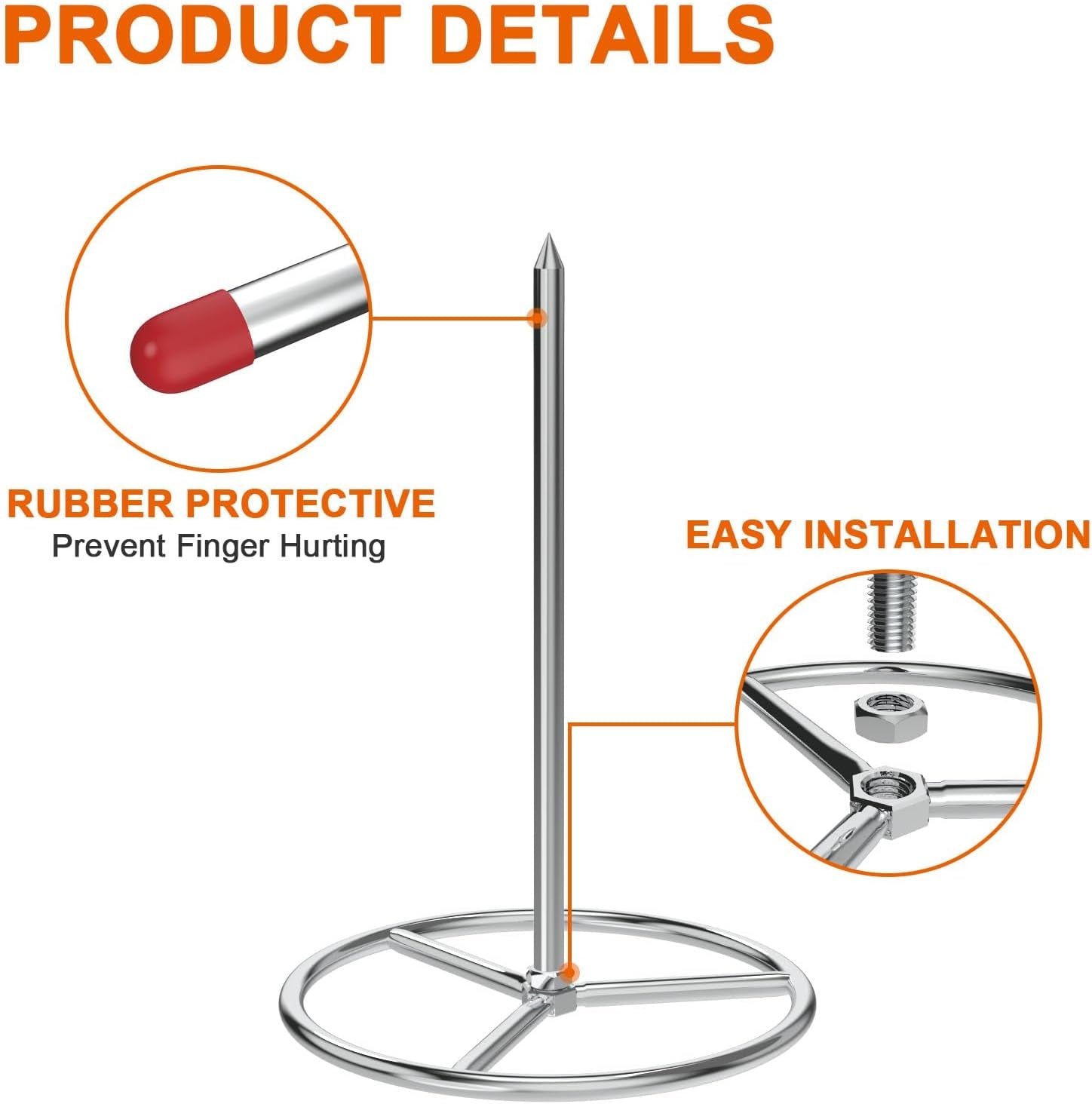 Vertical Skewer Turkey Fryer Stand Kit. Al Pastor Skewer with Removable Size Spikes (1 Base. 1 Skewers and 1 Chicken Hangers). Turkey Hanger Chicken Rack for Grill Meat. Stainless Steel - Image 3