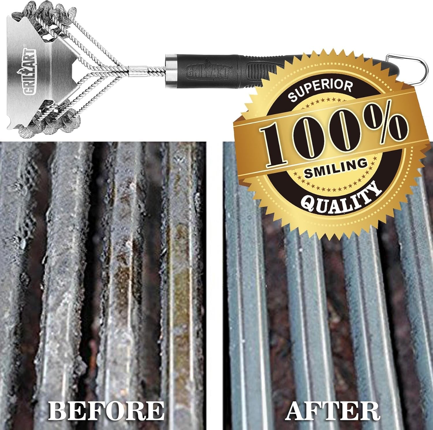 GRILLART Grill Brush and Scraper Bristle Free - Safe BBQ Brush for Grill -Stainless Grill Grate Cleaner - Safe Grill Accessories for Porcelain/Weber Gas/Charcoal Grill - Gifts for Grill Wizard/Men/Dad - Image 7