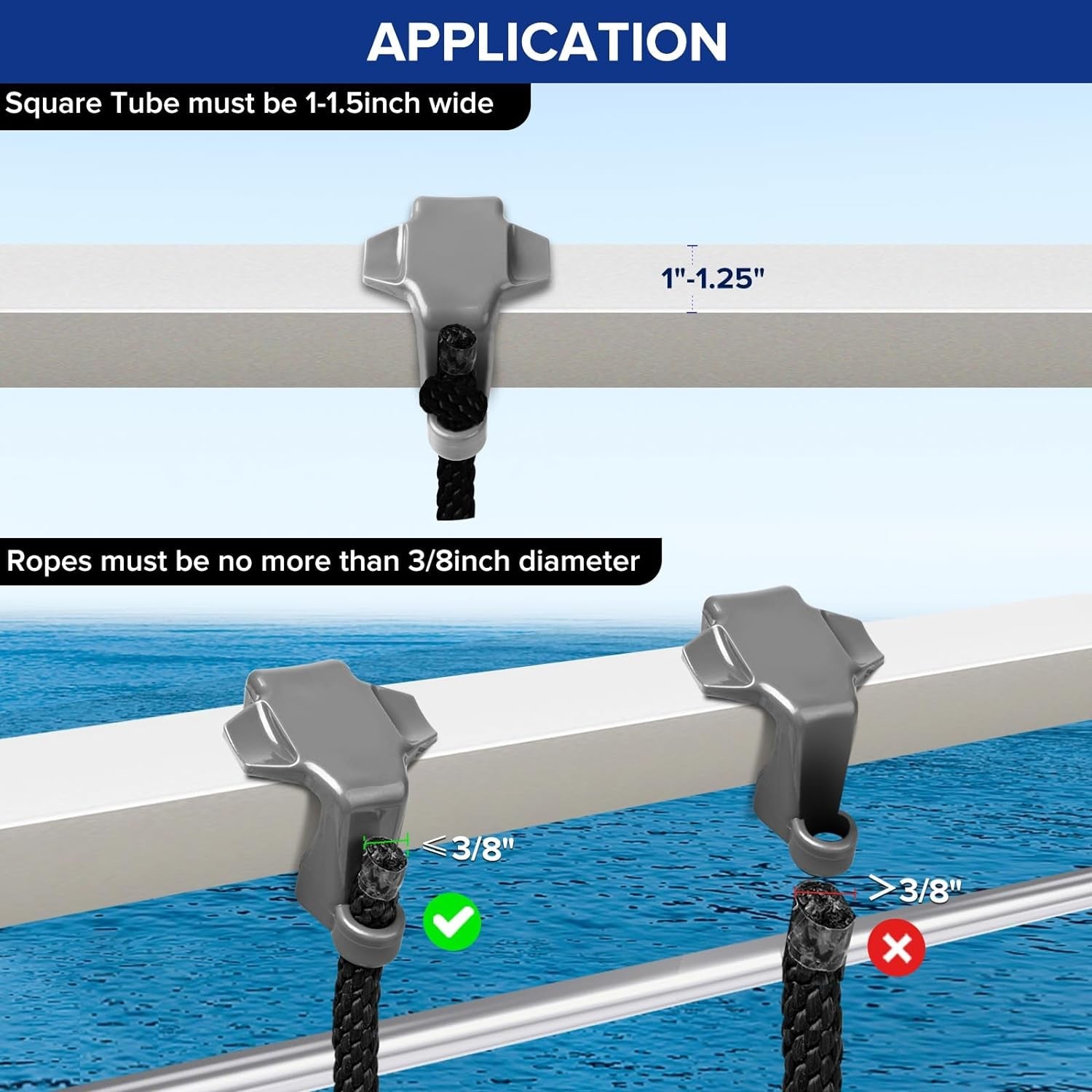 Boat Bumper Clips Hangers Adjusters Cleats 4Pack. Pontoon Fender Clips for Docking. Durable ABS Boat Fender Clips for 1 Inch and 1.25 Inch Square Tube. Grey - Image 2