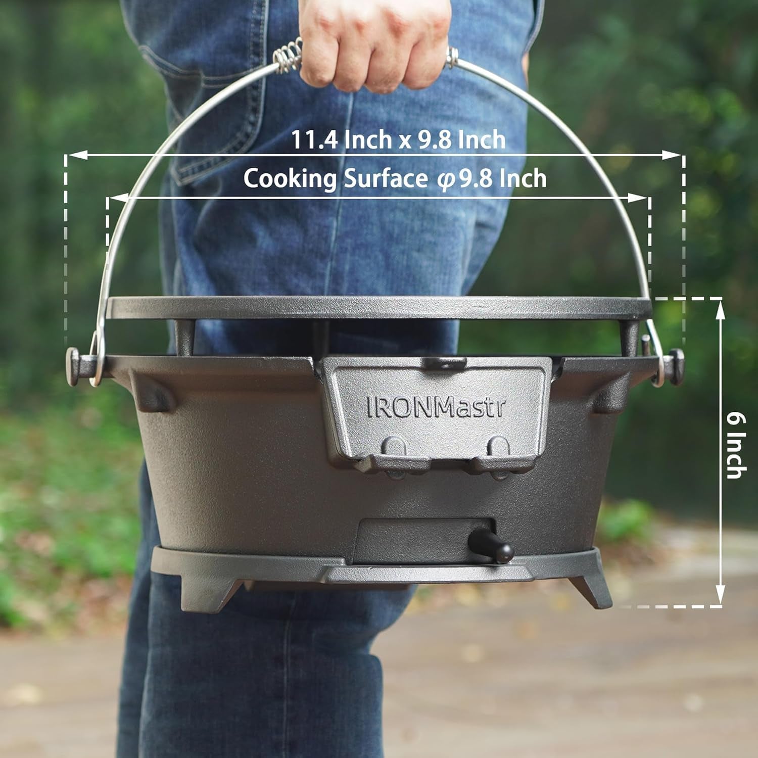 Ironmaster Hibachi Grill Outdoor. 100% Cast Iron Grill. Mini Small Portable Charcoal Grill for Outdoor Camping Stove - 2 Heights. Air Control. Coal Door - Image 2