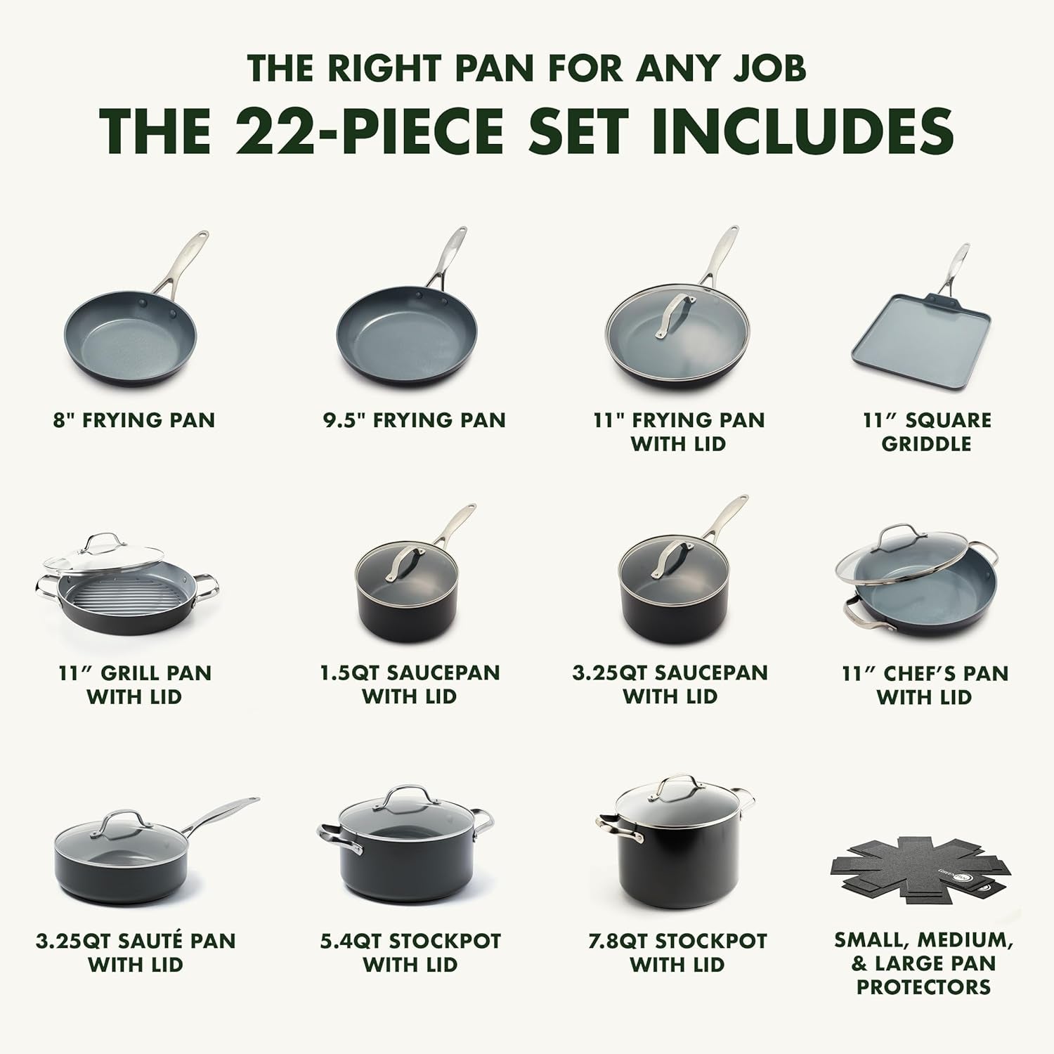 Valencia Pro Hard Anodized Healthy Ceramic Nonstick 22 Piece Cookware Pots & Pans Set. Fry Grill. Griddle. Saute & Sauce Pans. Stockpot.Lids. Pfas-Free. Induction. Dishwasher & Oven Safe.Gray - Image 4
