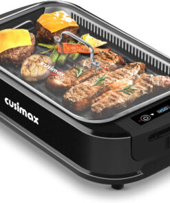 Smokeless Grill Indoor.  Electric Grill. 1500W Grill Portable Korean BBQ Grill with LED Smart Display & Tempered Glass Lid. Non-Stick Removable Grill Plate. Dishwasher Safe. Black