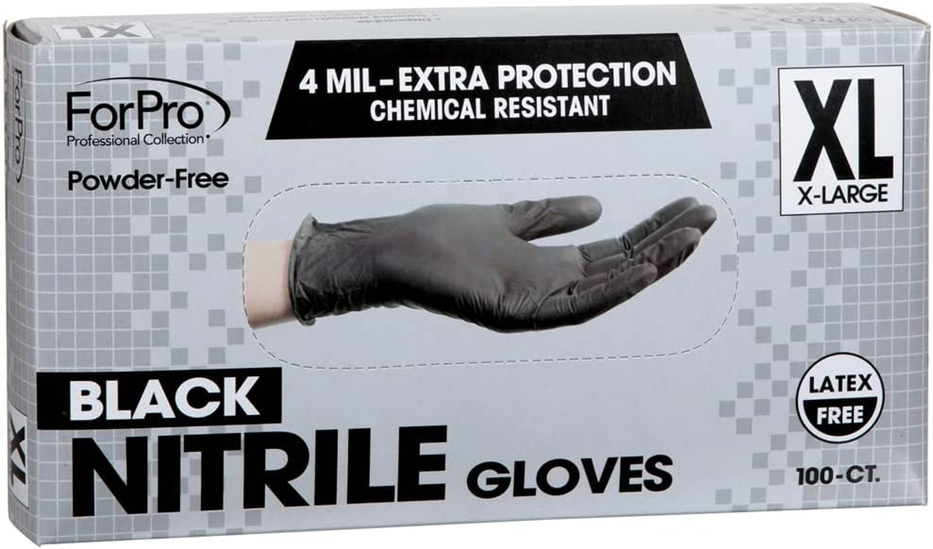 Forpro Disposable Nitrile Gloves. Chemical Resistant. Powder-Free. Latex-Free. Non-Sterile. Food Safe. 4 Mil. Black. X-Large. 100-Count - Image 2