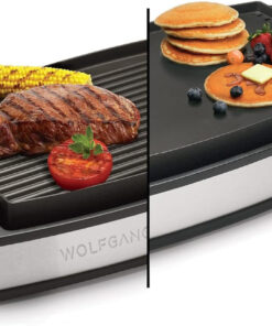 XL Reversible Grill Griddle. Oversized Removable Cooking Plate. Nonstick Coating. Dishwasher Safe. Heats up to 400ºf. Stay Cool Handles
