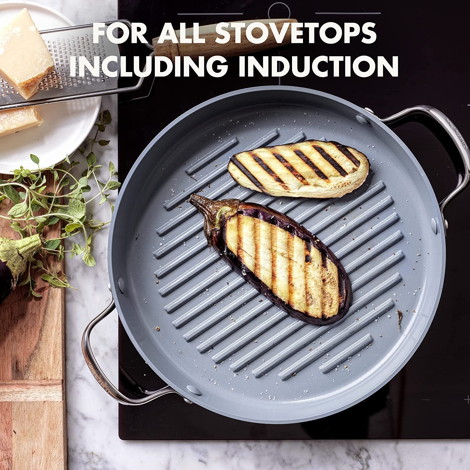 Valencia Pro Hard Anodized Healthy Ceramic Nonstick 11 Grill Pan. Pfas-Free. Induction. Dishwasher Safe. Oven Safe. Gray - Image 5