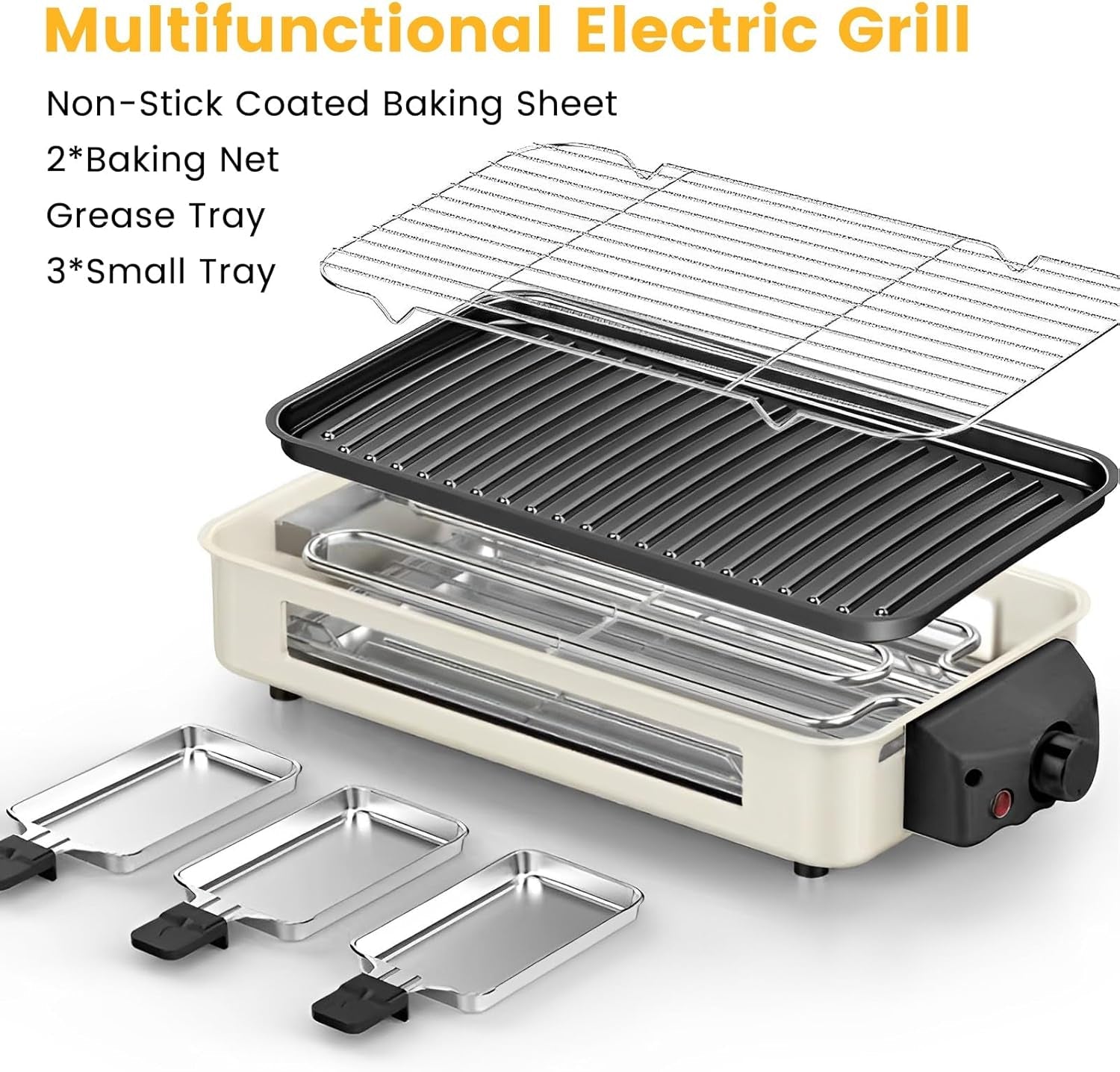 Electric Indoor Grill 1500W. YOHAWJAN 2 in 1 Smokeless Indoor Grills with Non-Stick Removable Grill & Griddle Plate. Temperature Control. Portable Korean BBQ Grill with 3 Raclette Cheese Pans - Image 7