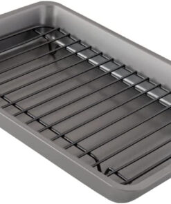 Chef Pomodoro Nonstick Carbon Steel Small Roasting Pan with Rack. Roasting Pan for Countertop Oven Baking. Single Serving. Grey (Mini)
