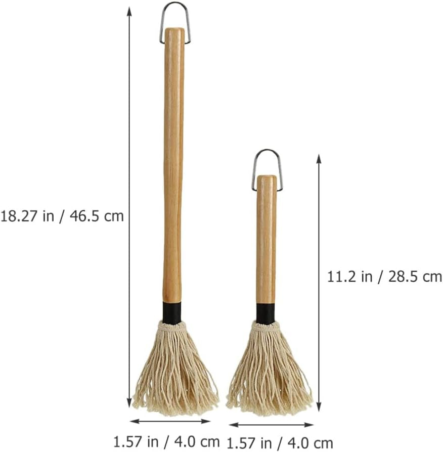 Amosfun Mop Grill Basting Mop 2Pcs Long Wood Handle BBQ Sauce Brushes Cotton Fiber Heads Barbecue Mop for Roasting Grilling Steak Brush - Image 6