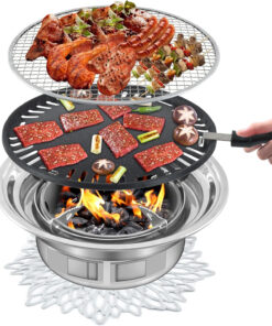 Panghuhu88 Korean BBQ Grill.Portable Household Charcoal Barbecue Grill. Non-Stick round Carbon Barbecue Grill with Insulation Pad Camping Grill Stove for Outdoor and Picnic