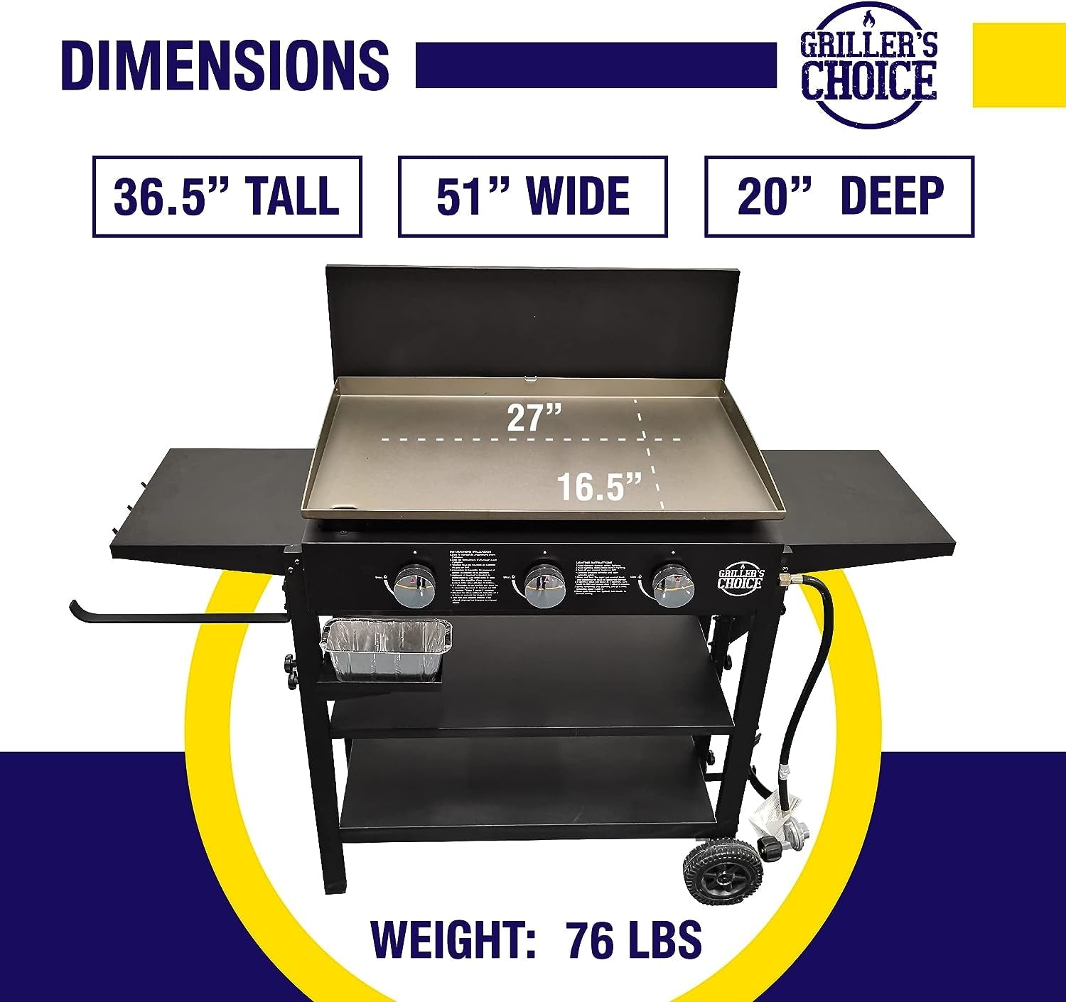 Outdoor Griddle Grill Propane Gas Flat Top - Hood Included. 4 Shelves. Disposable Grease Cups. 36.000 Btu'S. Large Cooking Area. Paper Towel Holder. - Image 6