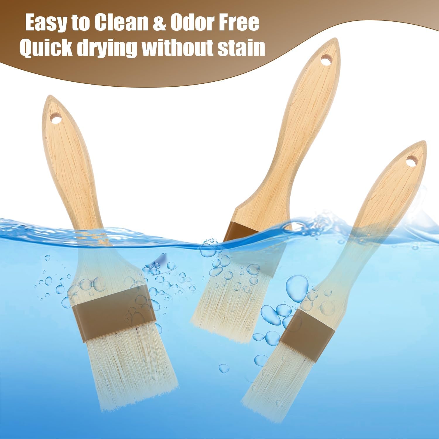 3Pcs Pastry Basting Brushes. Oil Brush for Cooking Boar Bristle Brushes BBQ Brushes for Sauce Kitchen Brush Pastry Brush for Oil Egg Spread Marinade Sauce (Small + Medium+Large) - Image 3