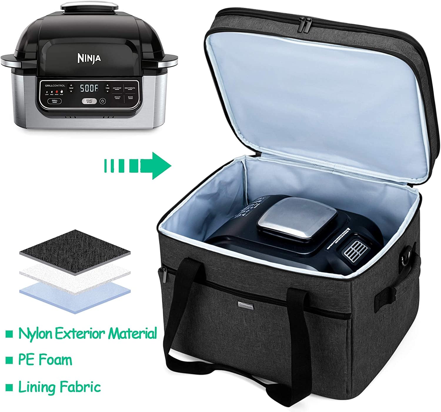 Double Layers Carrying Bag Compatible with Ninja Foodi Grill. Travel Tote Bag with Pockets Compatible with Ninja Foodi 5-In-1 Indoor Grill and Kitchen Accessories. Black - Image 3