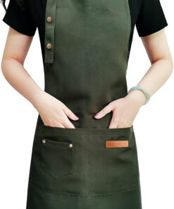 Apron for Men Women with Adjustable Straps and Large Pockets. Canvas Cotton Cooking Kitchen Chef Bib Aprons Waterproof Green