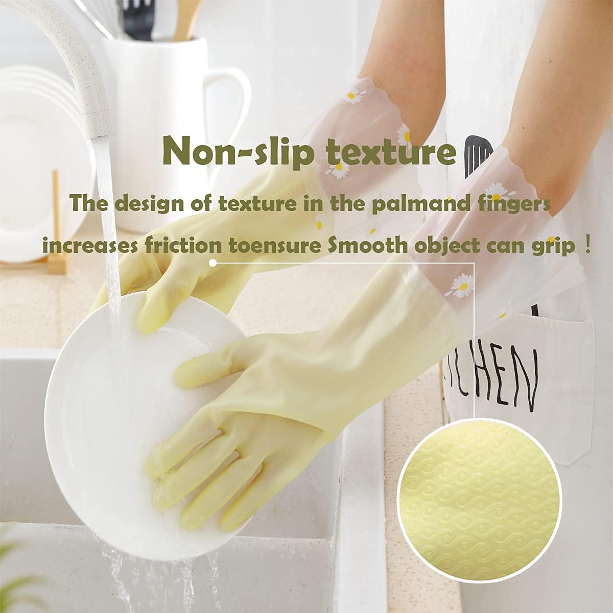 Dishwashing Cleaning Gloves 3 Pairs - Reusable Rubber Gloves Non-Slip Laundry Kitchen Gardening Household Gloves - Image 4