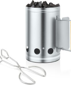 Joyfair Charcoal Chimney Starter with Clamp Set. Portable BBQ Grill Fire Starter for Outdoor Camping/Grilling/Cooking. Heavy Duty & Air Inlet Design. Heat Shield & Wooden Handle. plus Screwdriver