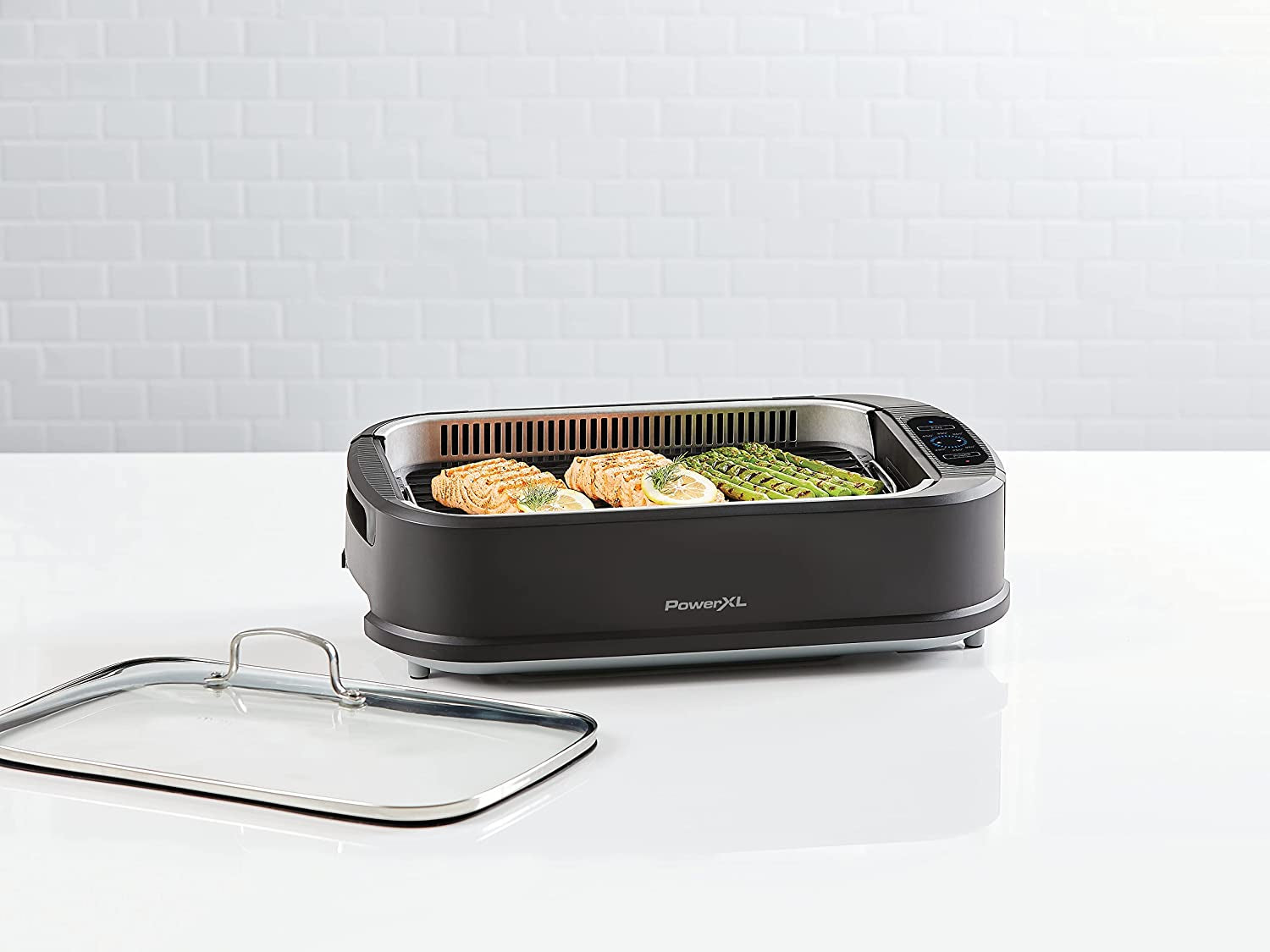 Power XL Smokeless Electric Indoor Removable Grill and Griddle Plates. Nonstick Cooking Surfaces. Glass Lid. 1500 Watt. 21X 15.4X 8.1. Black - Image 5
