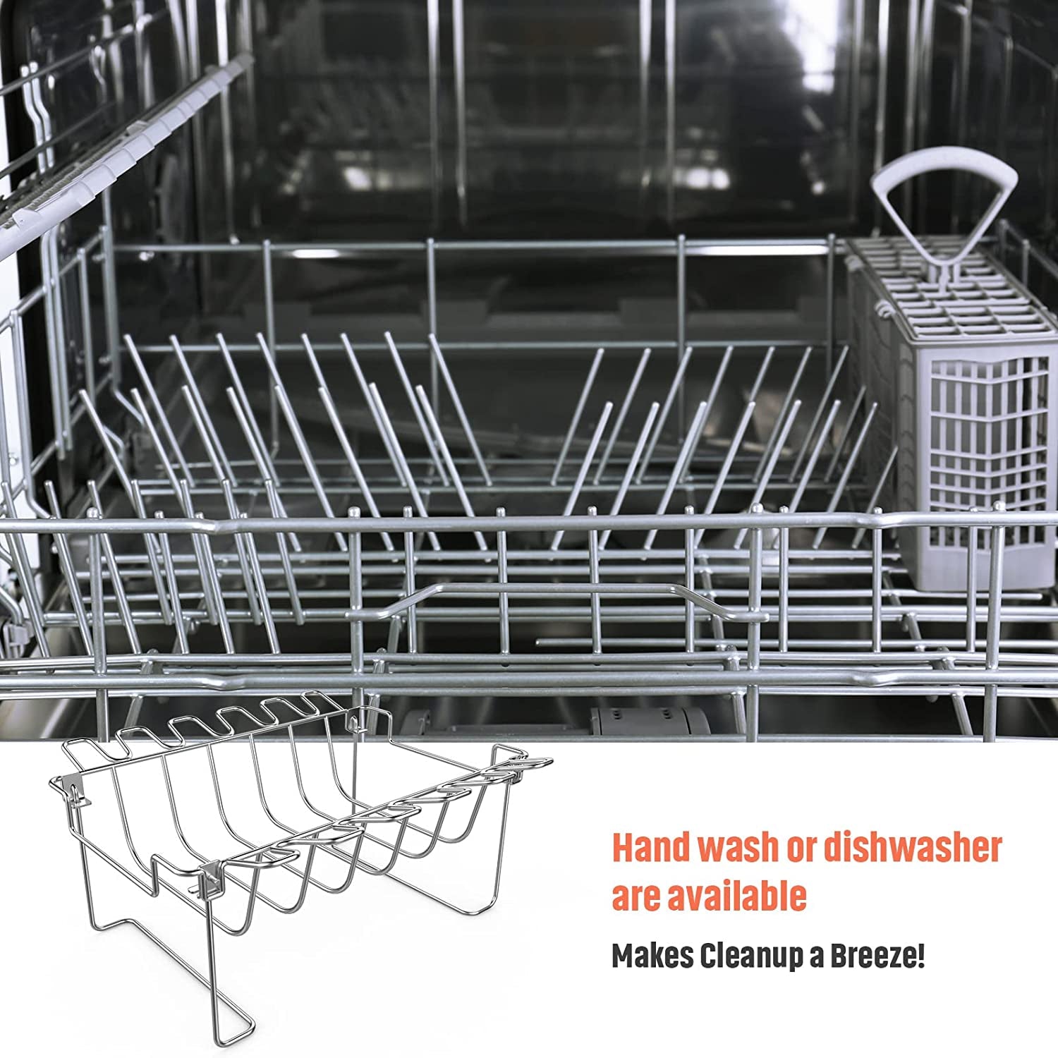 3 in 1 Extra Large Rectangle Rib Rack&Chicken Leg Rack with Brush. Stainlesss Steel Roasting Rack with 2 Handle for Smoker. Oven and Grill. Holds up to 5 Ribs. Easy to Use&Clean - Image 7