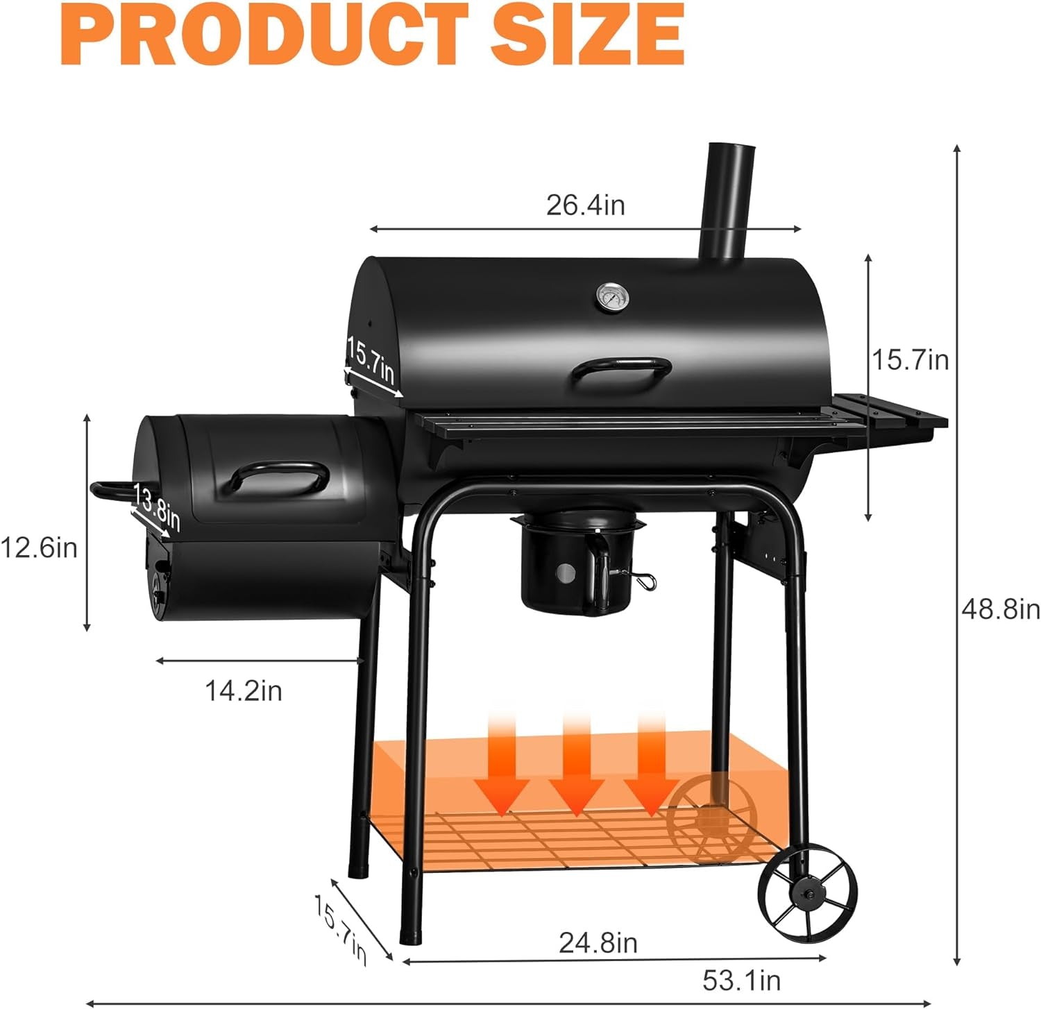 Flamaker Charcoal Grill Outdoor BBQ Grill with Side Oven & Thermometer Barbecue Grill Offset Smoker with Ash Catcher & Cover for Camping Picnics - Image 7