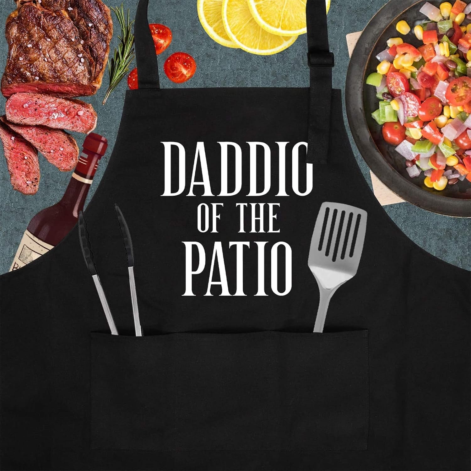 Miracu Grill Apron for Daddy - Daddio of the Patio - Dad Gifts from Daughter. Son - Funny Fathers Day. Birthday Gifts for Dad. Best Step Daddy. Father in Law - Papa Aprons for Grilling BBQ Cooking - Image 2