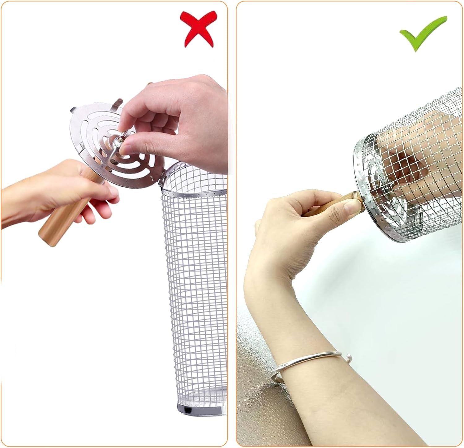 2 PCS Nesting Grill Baskets Rolling Grilling Baskets. Removable Wooden Handle. Stainless Steel Grill Accessories Set. Portable Grill Vegetables. Fish. Shrimp. Meat. Fries for Men Dad Husband - Image 7