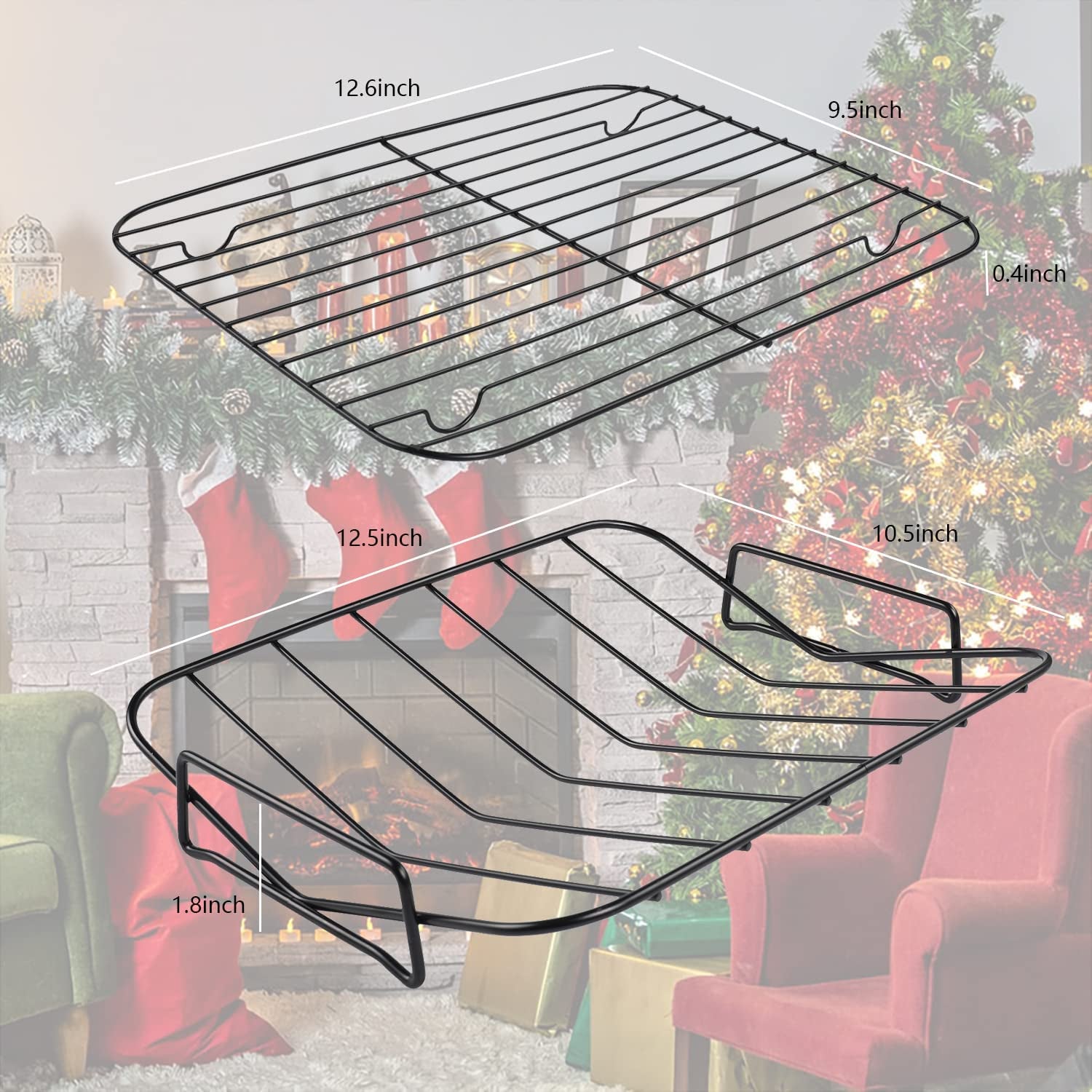 Kitcom Nonstick Roasting Pan with Rack. 16 Inch X 11.5 Inch Rectangular Roaster Set for Roasting Turkey. Chicken. Meat and Veggies. Gray - Image 3