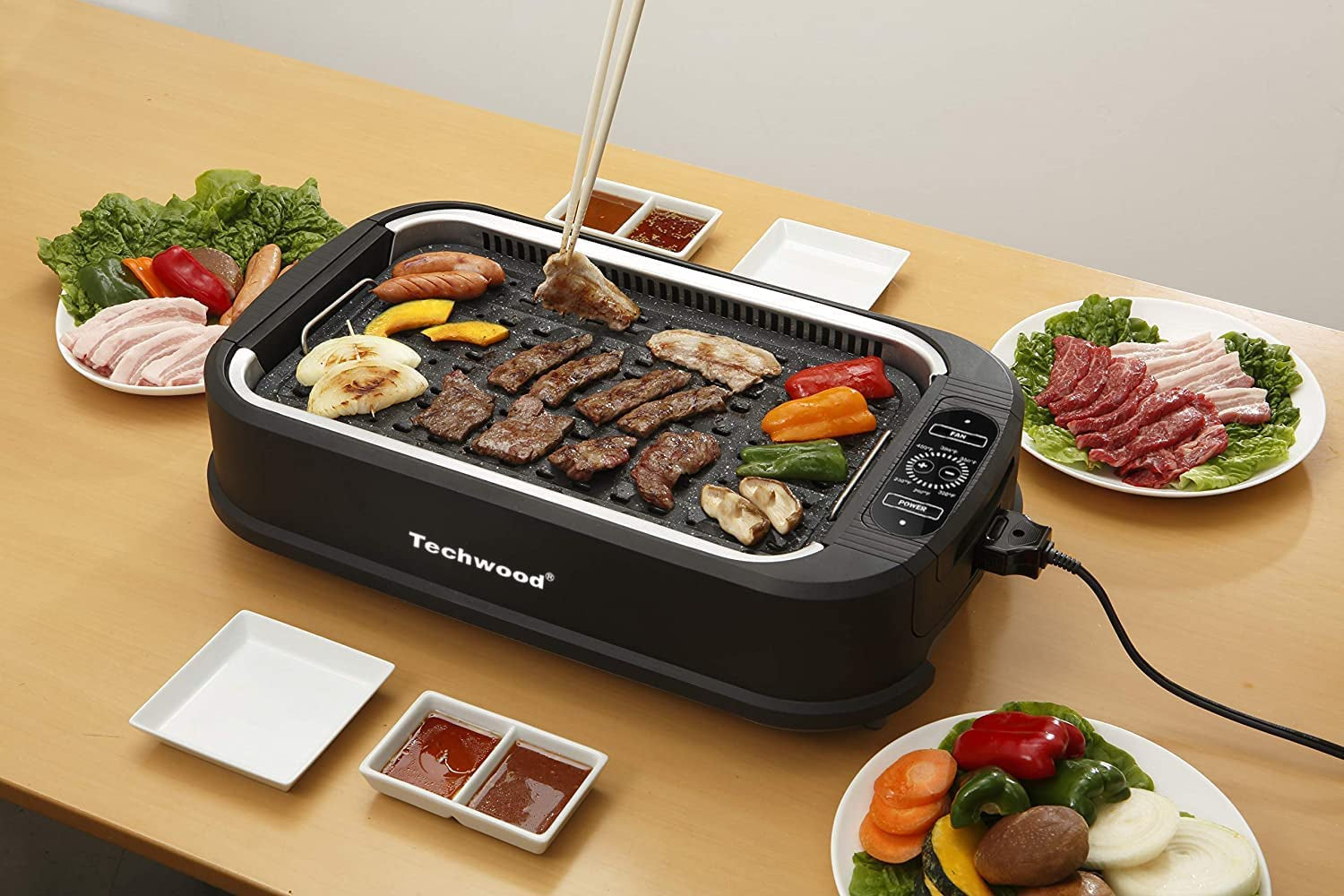 Indoor Grill. 1500W Smokeless Electric Grill with 2 In1 Nonstick Grill/Griddle Plates. Portable Korean BBQ Grill with 6-Level Control. Glass Lid. Dishwasher Safe. Double Plates. Black - Image 9
