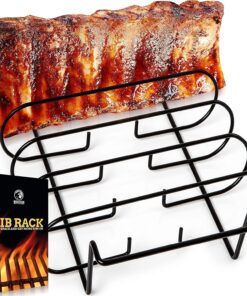 MOUNTAIN GRILLERS BBQ Rib Racks for Smoking. Gas Smoker or Charcoal Grill. Sturdy & Non Stick Standing for Gas Grill. Bbq Grill. Holds up to 5 Baby Back Ribs. Grilling & Barbecue Gifts for Men Black