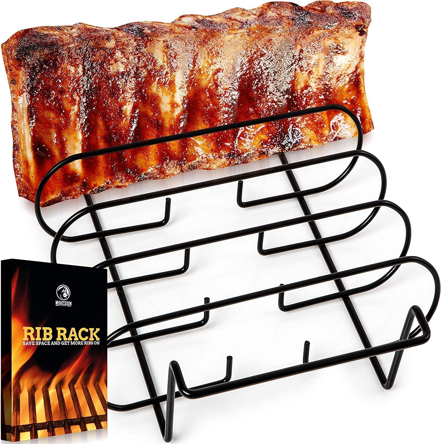 MOUNTAIN GRILLERS BBQ Rib Racks for Smoking. Gas Smoker or Charcoal Grill. Sturdy & Non Stick Standing for Gas Grill. Bbq Grill. Holds up to 5 Baby Back Ribs. Grilling & Barbecue Gifts for Men Black