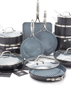 Valencia Pro Hard Anodized Healthy Ceramic Nonstick 22 Piece Cookware Pots & Pans Set. Fry Grill. Griddle. Saute & Sauce Pans. Stockpot.Lids. Pfas-Free. Induction. Dishwasher & Oven Safe.Gray