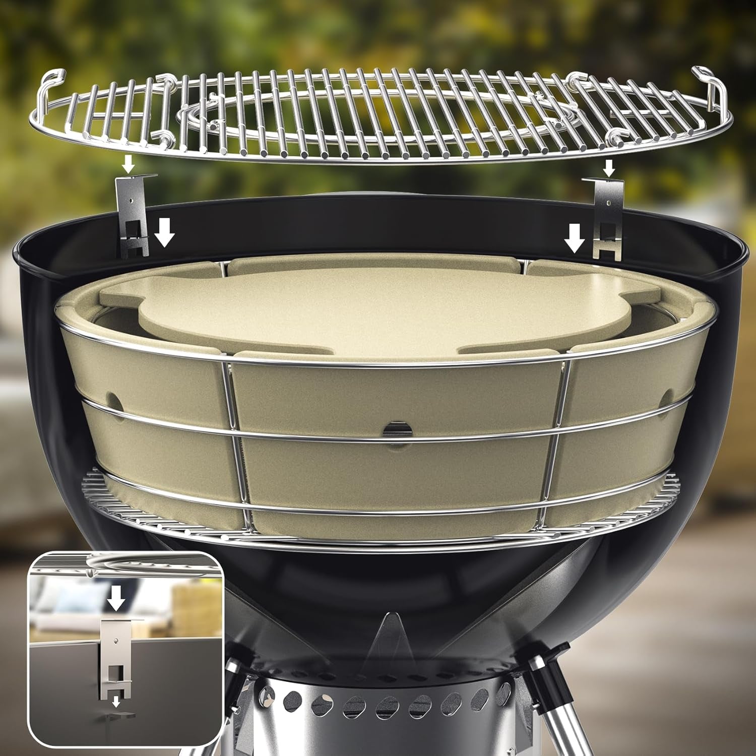 Charkettle Charcoal Firebox Kit. Ceramic Basket with Heat Deflector Compatible with Weber 22-Inch Kettle Charcoal Grills - Image 3