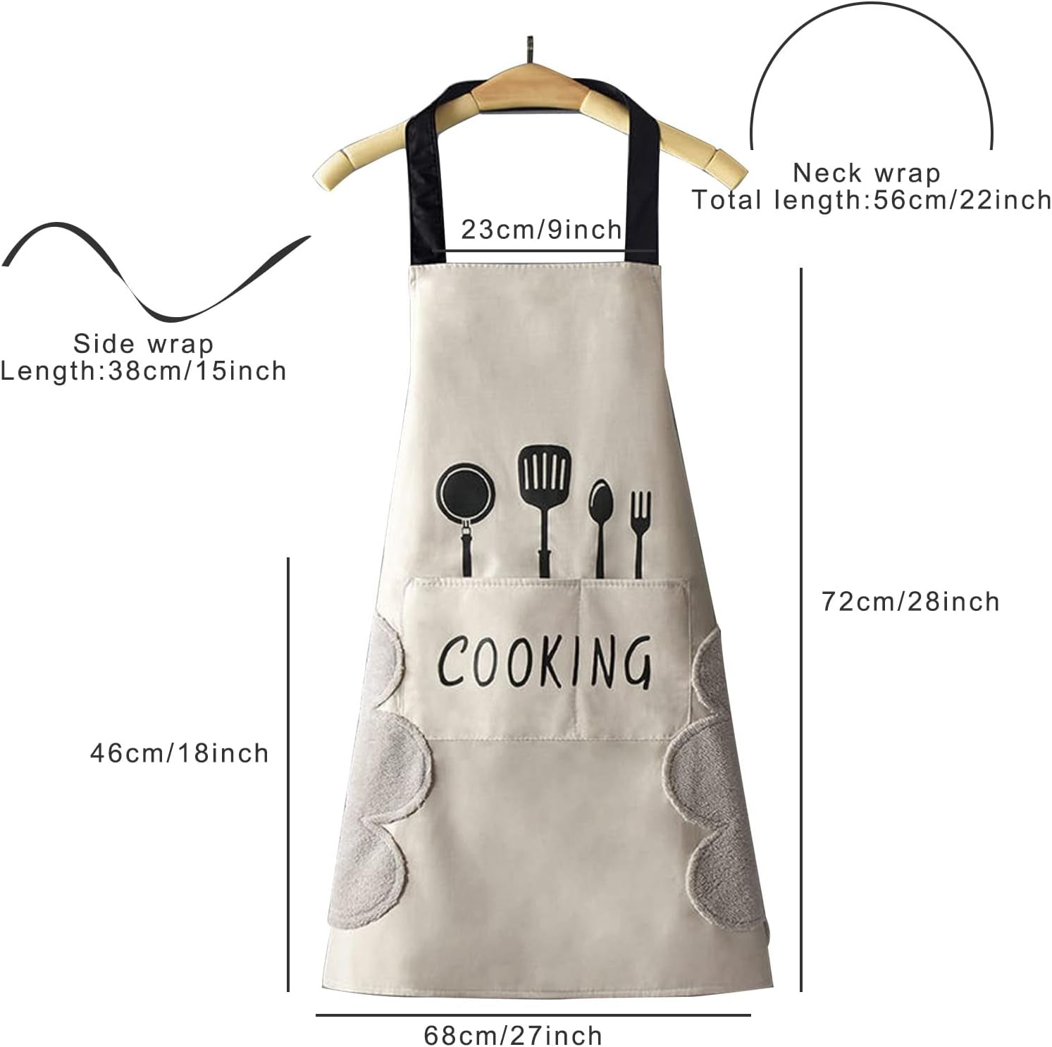 Women Kitchen Apron with Hand Wipe Pockets .Big Pocket.Hand-Wiping. Waterproof for Cooking Baking - Image 2