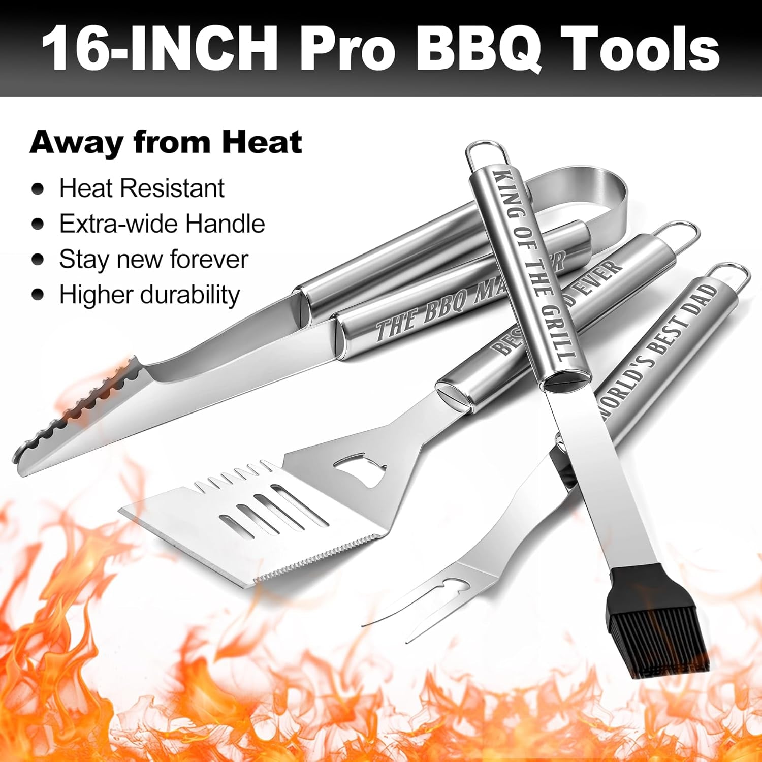 Fathers Day Dad Gifts from Daughter. Grilling Accessories. Heavy Duty Stainless Steel Grill Set BBQ Grill Tools for Outdoor Grill with Aluminum Case. Camping Grill Utensils Set Ideal Grilling Gifts - Image 2