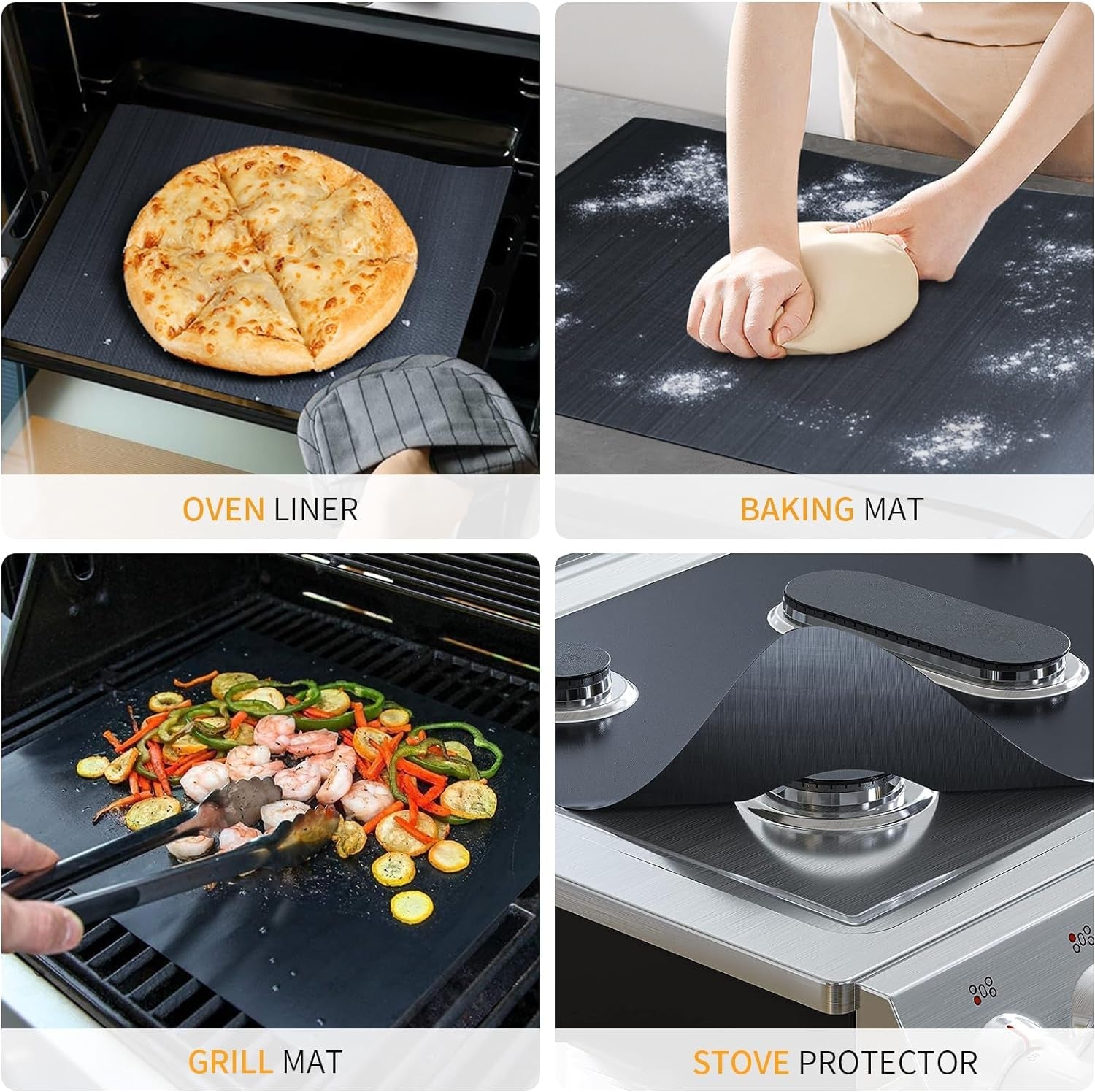 SKYBD Grill Mats for Outdoor Grill. 100% Nonstick Teflon BBQ Grill Mat Baking Mats. Reusable and Easy to Clean. (Set of 6). Works on Gas. Charcoal. Electric Grill 15.8 X 13-Inch. Black - Image 6