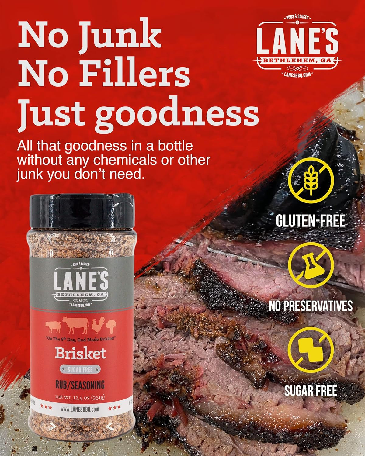 Lane'S Premium Brisket Seasoning - All Natural Brisket Rub for Smoker and Grill | Championship Beef Brisket Rub. Burgers. Steaks | No MSG | No Preservatives | Keto Friendly | Made in the USA | 12.4 Oz - Image 2