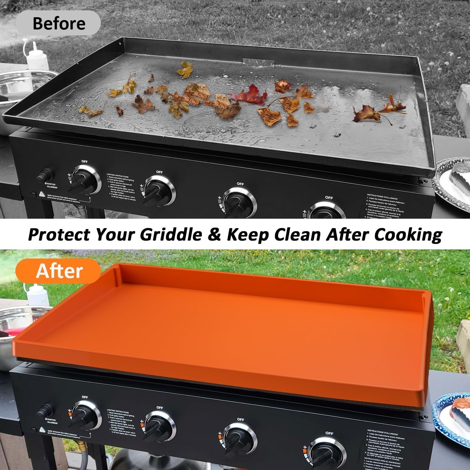 36 Silicone Griddle Mat. Upgrade Full-Edge Griddle Top Covers for Blackstone 36 Inch. All Season Cooking Protective Cover. Protect Griddle from Rodents. Insects. Debris and Rust (Orange) - Image 3