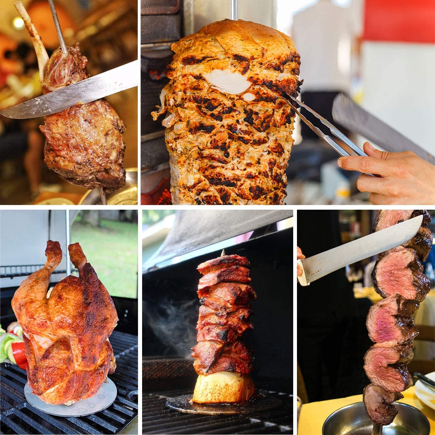 ZAUGONTW Vertical Skewer Grill - Stainless Removable Vertical Brazilian Barbecue Grilling Rack Meat Spit - Perfect for Steak. Whole Chickens. Whole Fish. Large Meat - Image 5