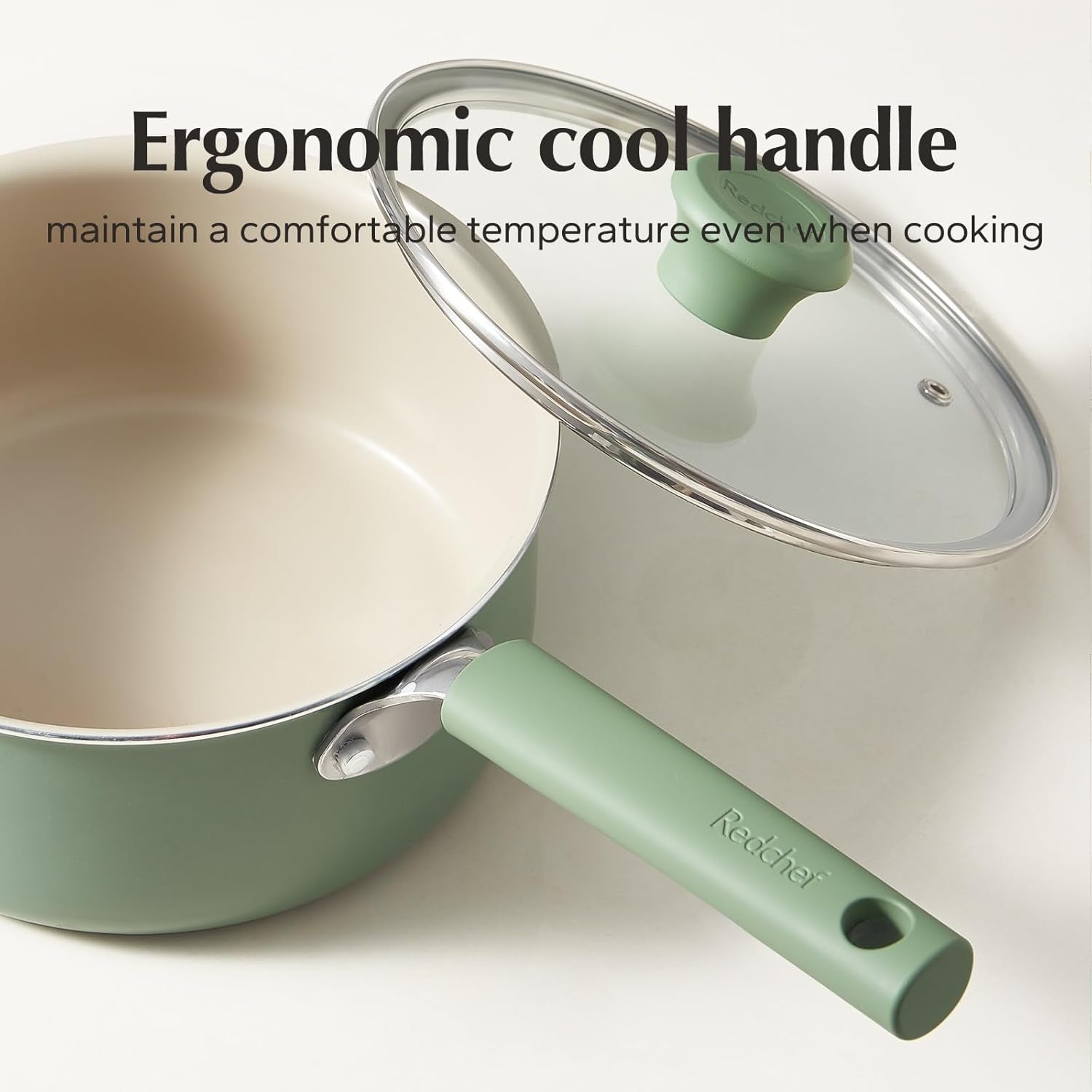 Redchef 3QT Ceramic Nonstick Saucepan with Lid – PFAS Free. Cool Handle. All Cooktops. Green - Image 5