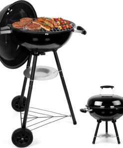 Joyfair Kettle Charcoal Grill (18 Inch). Outdoor Barbecue Grill for Camping/Backyard/Tabletop Grilling. Portable round Smoker with Wheels. Enameled Lid & Fire Bowl. Dual Venting System. Black
