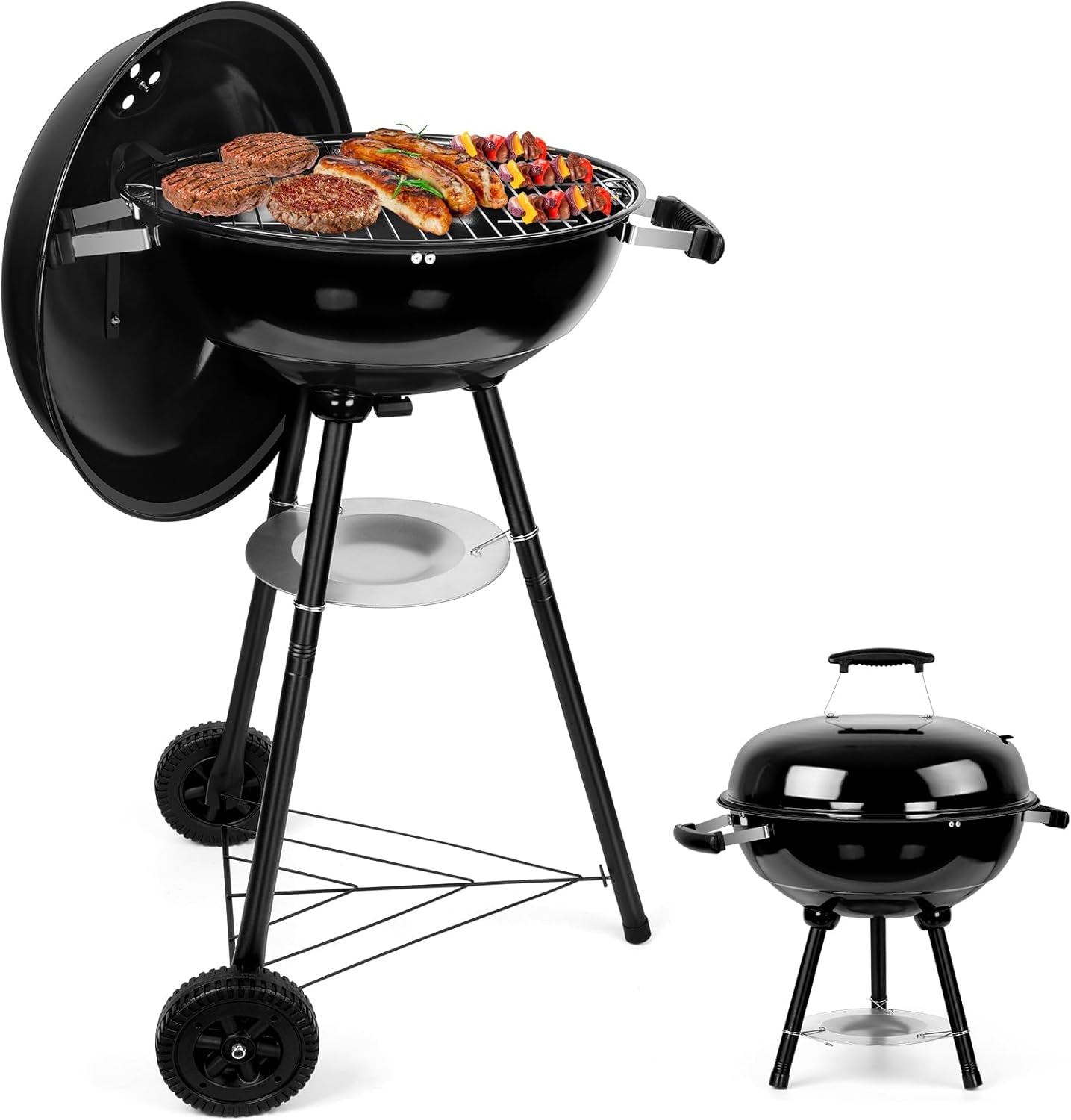 Joyfair Kettle Charcoal Grill (18 Inch). Outdoor Barbecue Grill for Camping/Backyard/Tabletop Grilling. Portable round Smoker with Wheels. Enameled Lid & Fire Bowl. Dual Venting System. Black - Image 8