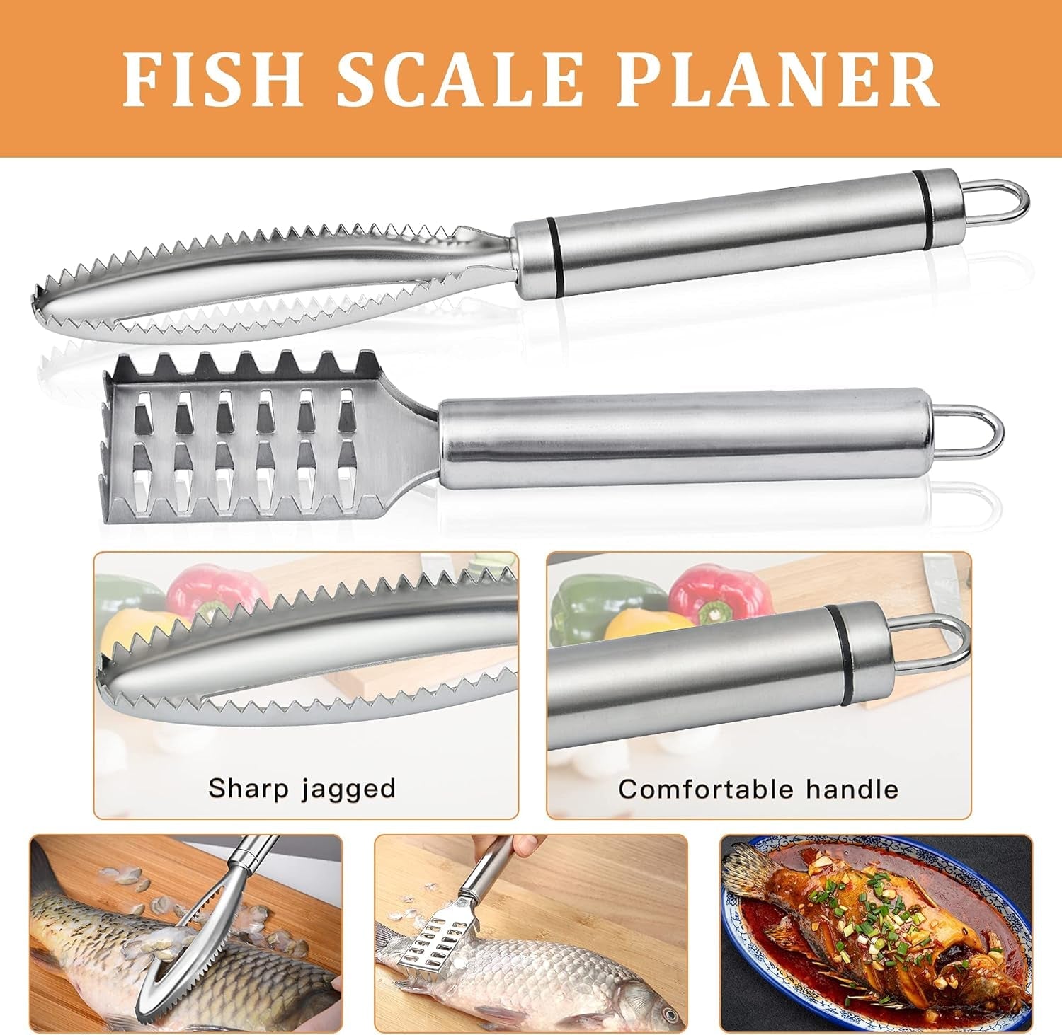 7‑Piece Fish Scaler & Cleaning Set – Stainless Steel Removers. Peeler. Fish Tweezers & Gray Mitten - Image 3