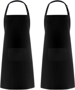 2 Pack Adjustable Bib Apron Waterdrop Resistant with 2 Pockets Cooking Kitchen Aprons for Women Men Chef. Black