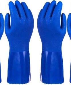 2 Pairs Rubber Household Cleaning Gloves for Kitchen Dishwashing. Cotton Lined (Blue)
