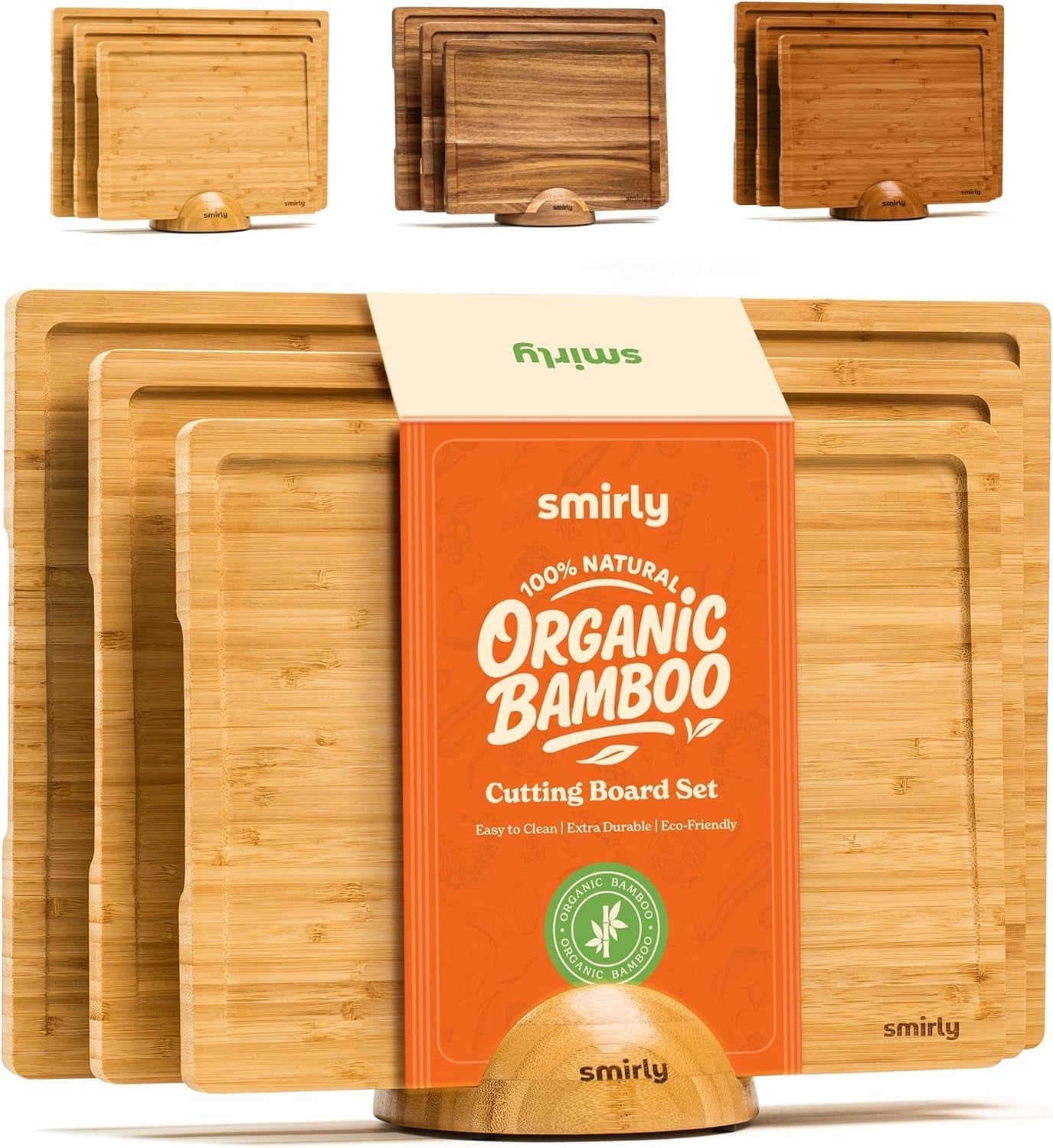 SMIRLY Bamboo Cutting Board Set with Holder – Wooden Charcuterie & Chopping Boards for Kitchen Prep & Serving - Image 9