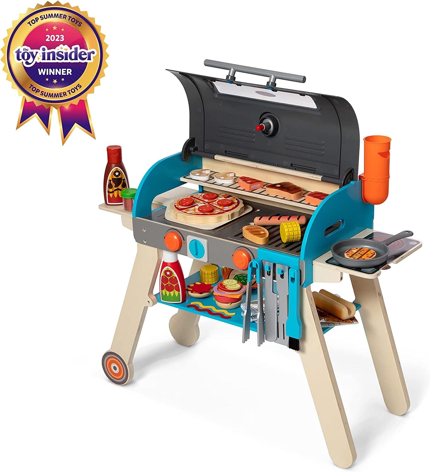 Melissa & Doug Wooden Deluxe Barbecue Grill. Smoker and Pizza Oven Play Food Toy for Pretend Play Cooking for Kids - Image 5