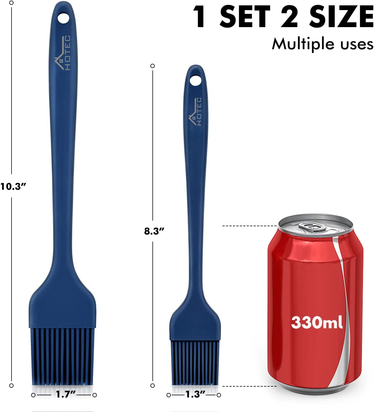 HOTEC 2 Pieces Set Basting Brushes Silicone Heat Resistant Pastry Brushes Spread Oil Butter Sauce Marinades for BBQ Grill Barbecue Baking Kitchen Cooking BPA Free Dishwasher Safe (Classic Blue) - Image 2