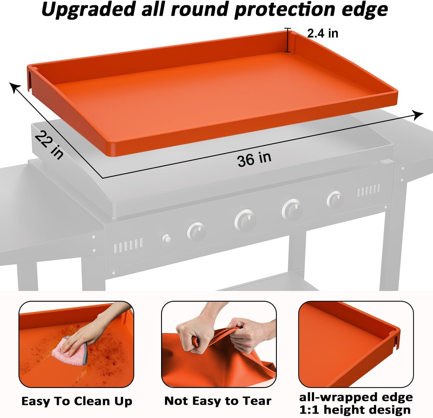 36 Silicone Griddle Mat. Upgrade Full-Edge Griddle Top Covers for Blackstone 36 Inch. All Season Cooking Protective Cover. Protect Griddle from Rodents. Insects. Debris and Rust (Orange) - Image 2
