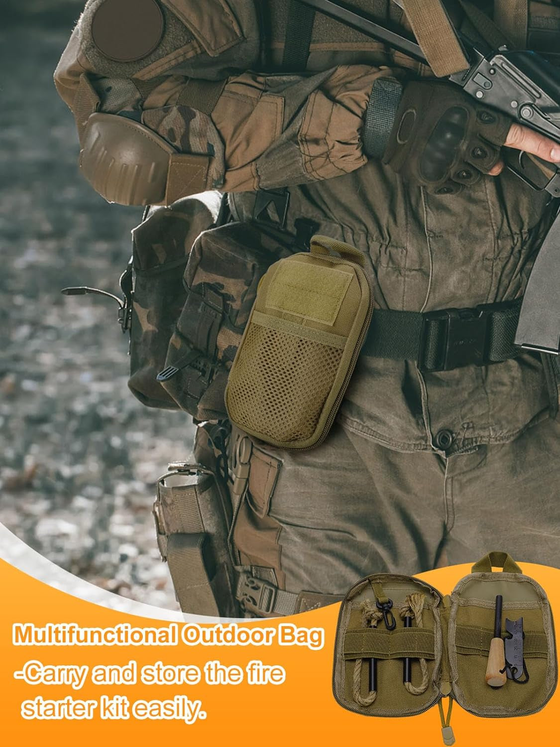 Fire Starter Survival Tool. Fire Starter Kit Includes Magnesium Rod Steel Striker. 2 Pcs Wick Hemp Rope & Multifunctional Outdoor Bag / 50 Pcs Wax-Soaked Fire Plugs. Fire Starters for Campfires - Image 3