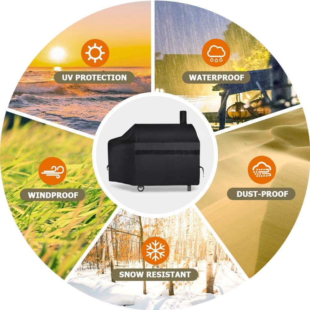 NEXCOVER Offset Smoker Cover - 60 Inch Waterproof Charcoal Grill Cover. Outdoor Heavy Duty BBQ Cover. Rip Resistant Smokestack Barbecue Cover for Brinkmann Char-Broil Weber Nexgrill. Black. - Image 6