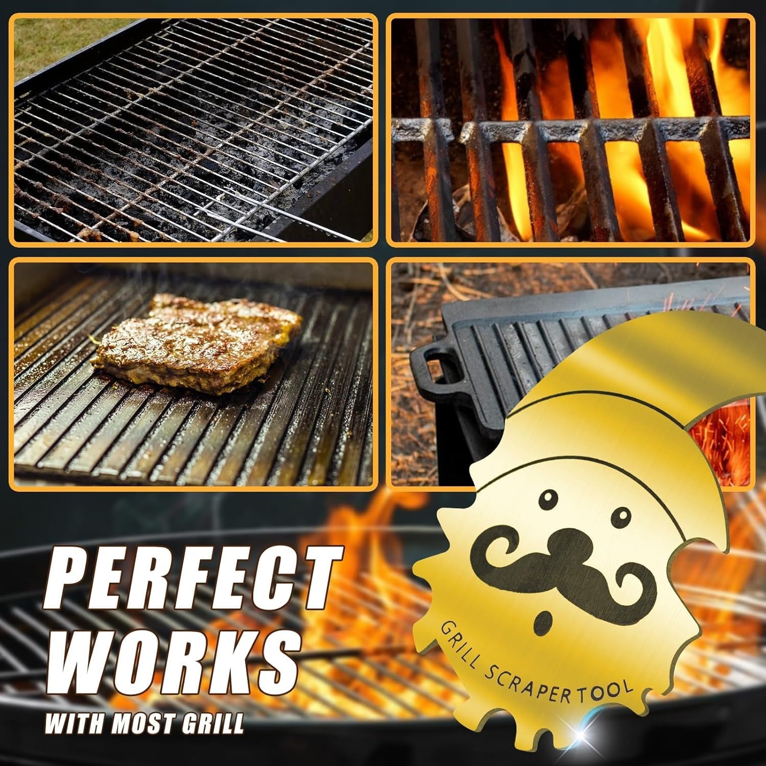 Xmas Gifts for Men Dad Boyfriend Husband Grill Brush and Scraper Bristle Free.Mens Stocking Stuffers.Bbq Accessories Grill Brush for Outdoor Grill.Kitchen Gadgets Cleaner(Gold) - Image 3